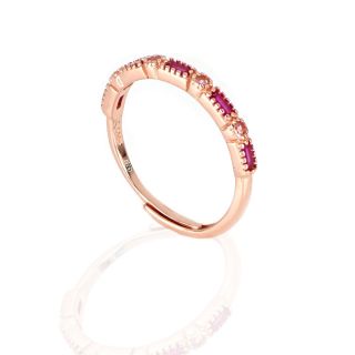 925 Sterling Silver rose gold plated ring with fucshia and pink cubic zirconia - 