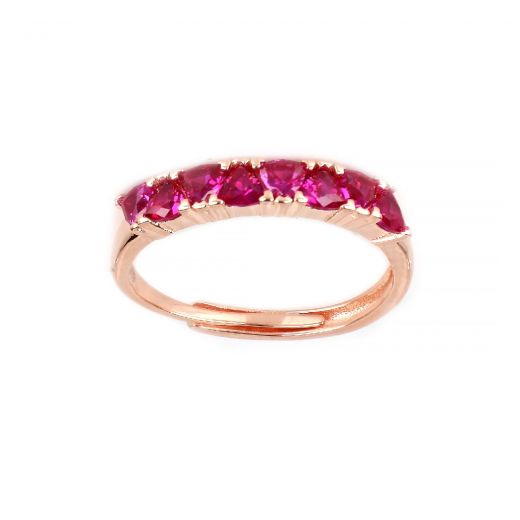 925 Sterling Silver ring with big fucshia cubic zirconia