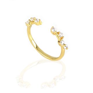 925 Sterling Silver gold plated ring open in front with white cubic zirconia - 
