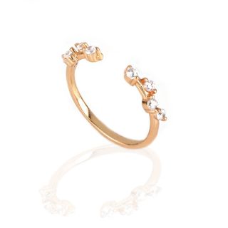 925 Sterling Silver rose gold plated ring open in front with white cubic zirconia - 
