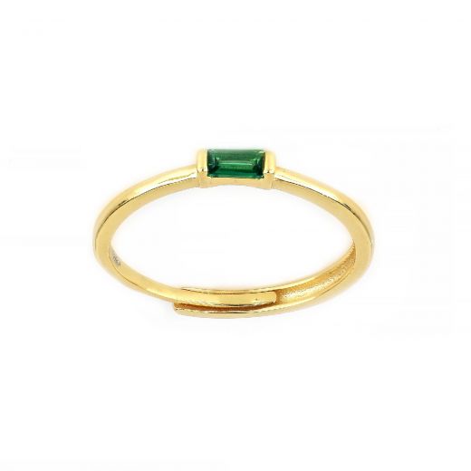 925 Sterling Silver gold plated ring with green cubic zirconia stone