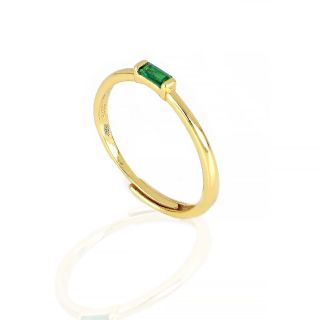 925 Sterling Silver gold plated ring with green cubic zirconia stone - 