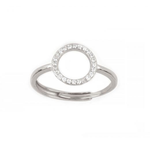 925 Sterling Silver ring with circle and white cubic zirconia
