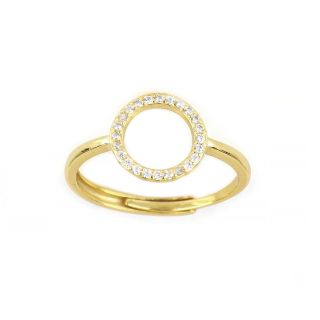 Ασημένιο δαχτυλίδι επίχρυσο με κύκλο και λευκά ζιργκόν