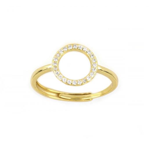 925 Sterling Silver gold plated ring with circle and white cubic zirconia
