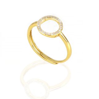 925 Sterling Silver gold plated ring with circle and white cubic zirconia - 