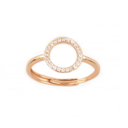 925 Sterling Silver rose gold plated ring with circle and white cubic zirconia
