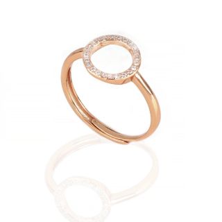 Ασημένιο δαχτυλίδι με ροζ επιχρύσωμα με κύκλο και λευκά ζιργκόν - 