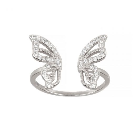 925 Sterling Silver ring with butterfly design and white cubic zirconia