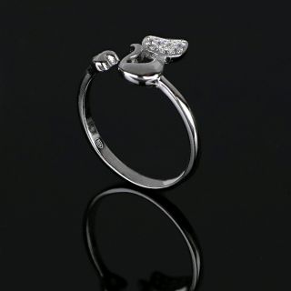 925 Sterling Silver ring with cat design, heart and white cubic zirconia - 