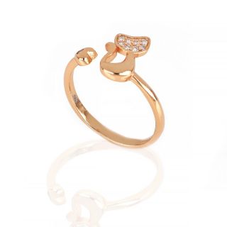 925 Sterling Silver rose gold plated ring with cat design, heart and white cubic zirconia - 