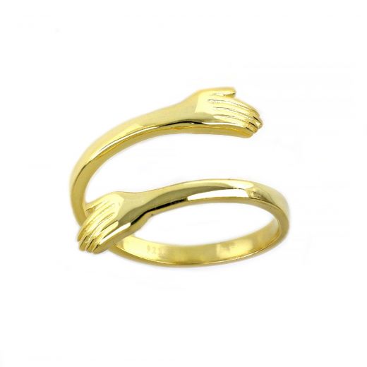 925 Sterling Silver gold plated ring in  hug design