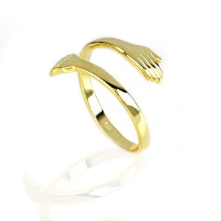 925 Sterling Silver gold plated ring in  hug design - 