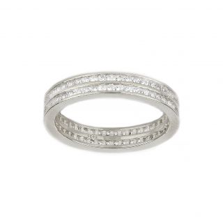 Ασημένια βέρα επιροδιωμένη με διπλές γραμμές και λευκά ζιργκόν