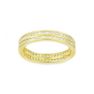 Ασημένια βέρα επίχρυση με διπλές γραμμές και λευκά ζιργκόν