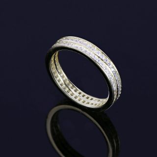 925 Sterling Silver gold plated wedding ring with double lines and white cubic zirconia - 