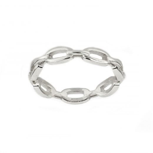 925 Sterling Silver rhodium plated ring with chain design