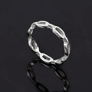 925 Sterling Silver rhodium plated ring with chain design - 