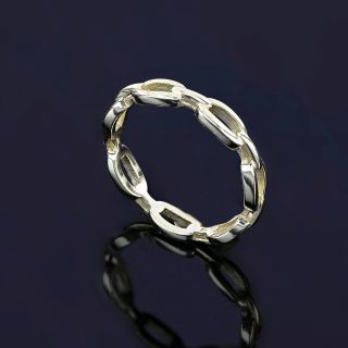 Ασημένιο δαχτυλίδι επίχρυσο με σχέδιο αλυσίδα - 