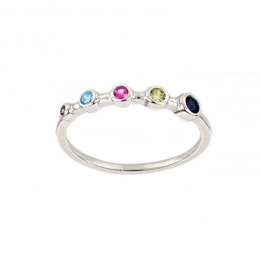 925 Sterling Silver rhodium plated ring with multicolor cubic zirconia