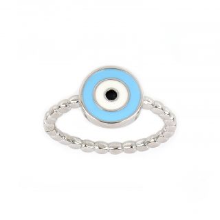 Ασημένιο δαχτυλίδι επιροδιωμένο με γαλάζιο ματάκι