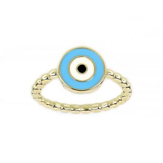 Ασημένιο δαχτυλίδι επίχρυσο με γαλάζιο ματάκι