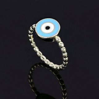 925 Sterling Silver rhodium plated ring with light blue evil eye - 