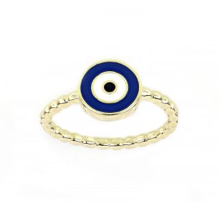 Ασημένιο δαχτυλίδι επίχρυσο με μπλε ματάκι