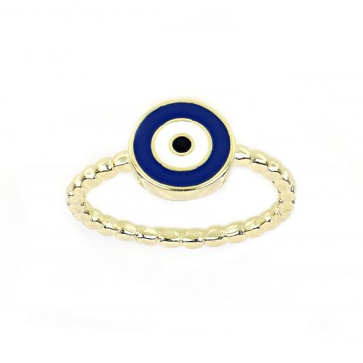 925 Sterling Silver gold plated ring with blue evil eye