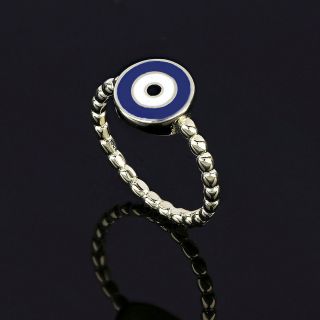 925 Sterling Silver gold plated ring with blue evil eye - 