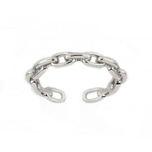 925 Sterling Silver rhodium plated free size ring with chain design