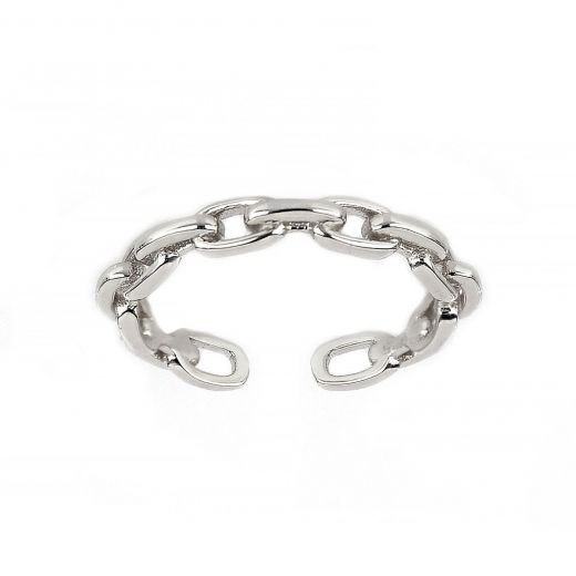 925 Sterling Silver rhodium plated free size ring with chain design