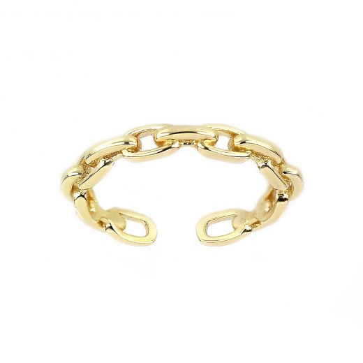 925 Sterling Silver gold plated free size ring with chain design
