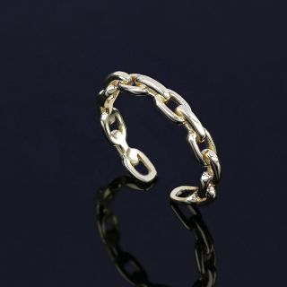 925 Sterling Silver gold plated free size ring with chain design - 