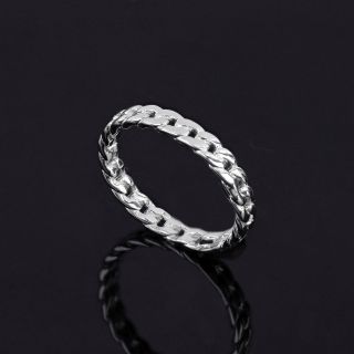 925 Sterling Silver rhodium plated wedding ring with chain design - 