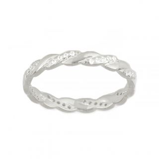 Ασημένιο δαχτυλίδι πλεχτό με λευκά ζιργκόν