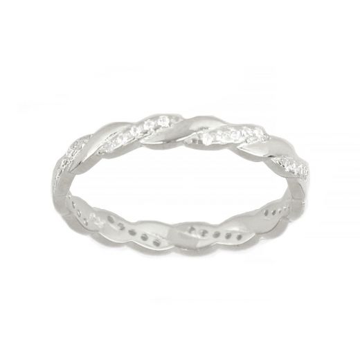 925 Sterling Silver braided ring with white cubic zirconia