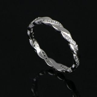 925 Sterling Silver braided ring with white cubic zirconia - 