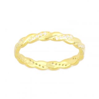 Ασημένιο δαχτυλίδι επίχρυσο πλεχτό με λευκά ζιργκόν