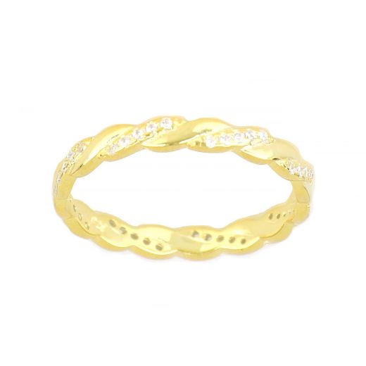 925 Sterling Silver gold plated braided ring with white cubic zirconia