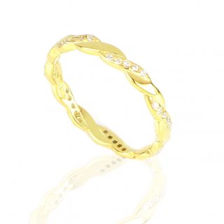 925 Sterling Silver gold plated braided ring with white cubic zirconia - 