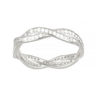 Ασημένιο δαχτυλίδι πλεχτό κυμματιστό με λευκά ζιργκόν