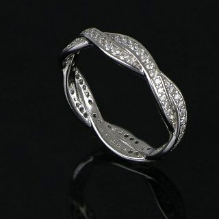 925 Sterling Silver wavy braided ring with white cubic zirconia - 
