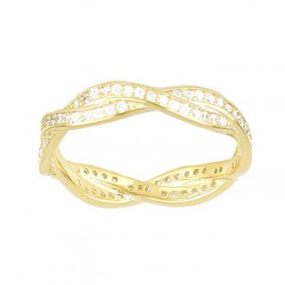 Ασημένιο δαχτυλίδι επίχρυσο πλεχτό κυμματιστό με λευκά ζιργκόν