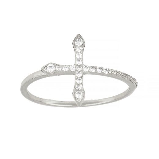 925 Sterling Silver ring with cross and white cubic zirconia