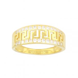 Δαχτυλίδι ασημένιο επίχρυσο με σχέδιο μαίανδρο και δύο σειρές λευκά ζιργκόν