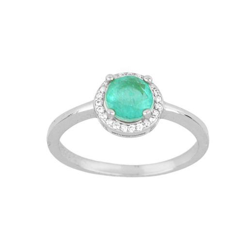 925 Sterling Silver rhodium plated ring with zircon and round tourmaline stone