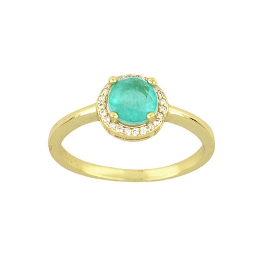 925 Sterling Silver gold plated ring with zircon and round tourmaline stone