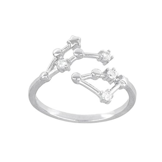 925 Sterling Silver ring with gemini zodiac and white zircons