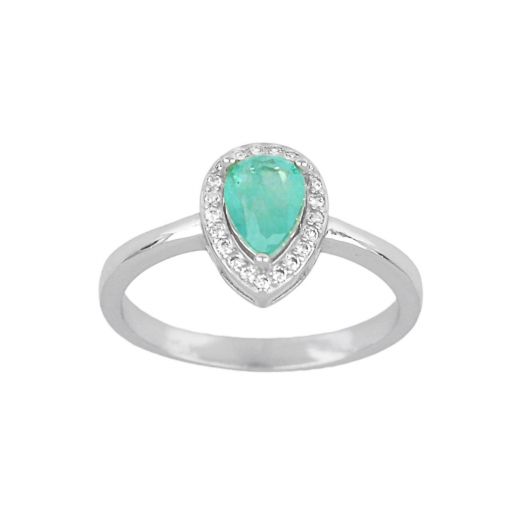 925 Sterling Silver ring with teardrop tourmaline stone and white zircons